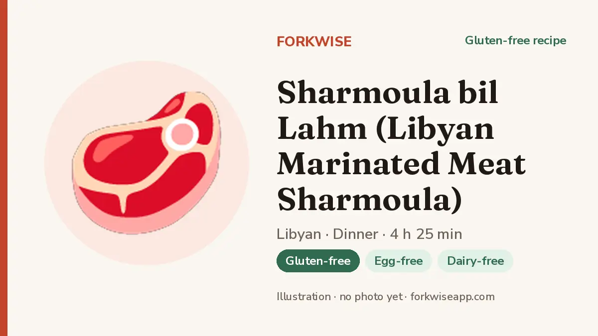 Sharmoula bil Lahm (Libyan Marinated Meat Sharmoula) – Forkwise recipe card (illustration, no photo yet)