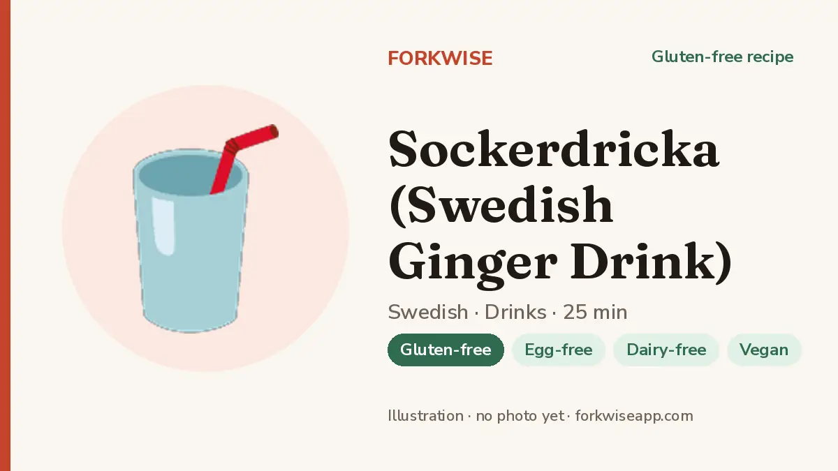 Sockerdricka (Swedish Ginger Drink) – Forkwise recipe card (illustration, no photo yet)