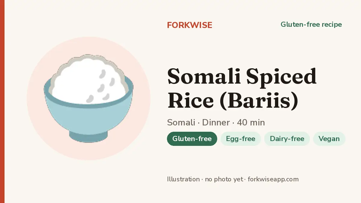 Somali Spiced Rice (Bariis) – Forkwise recipe card (illustration, no photo yet)