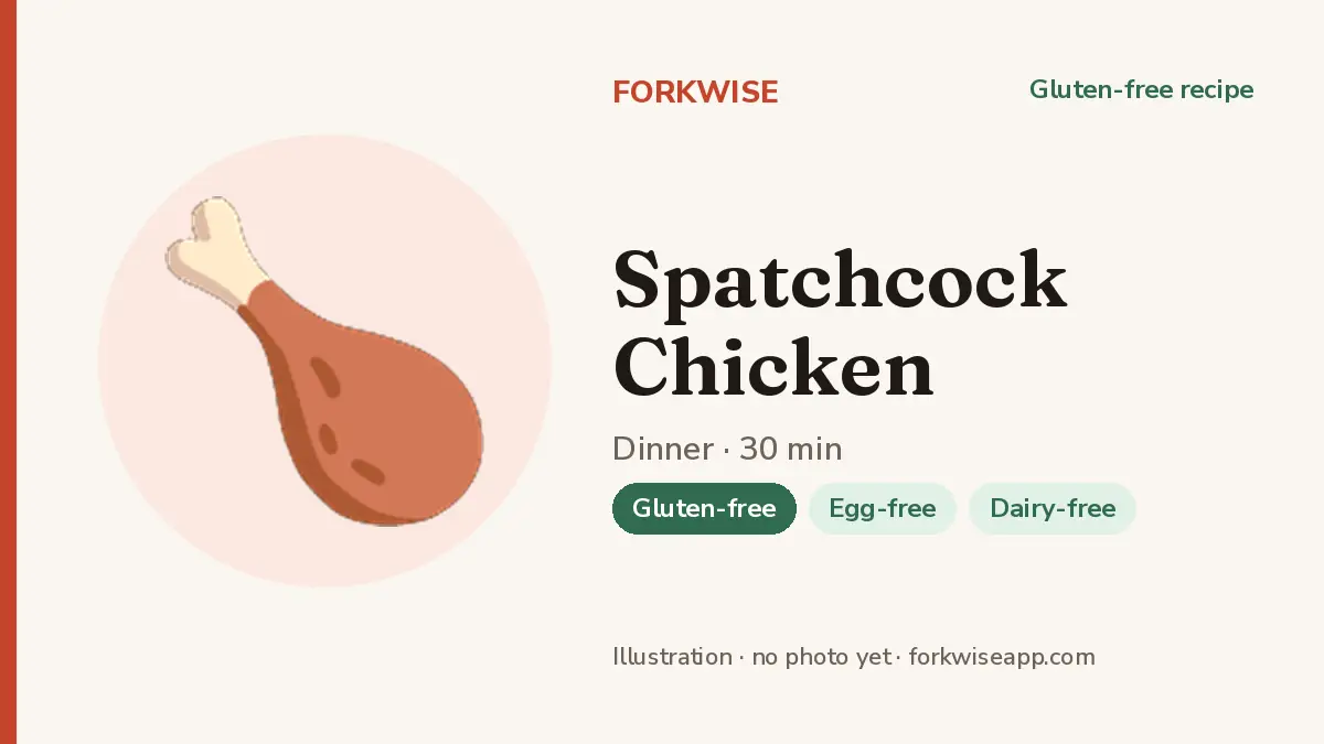 Spatchcock Chicken – Forkwise recipe card (illustration, no photo yet)