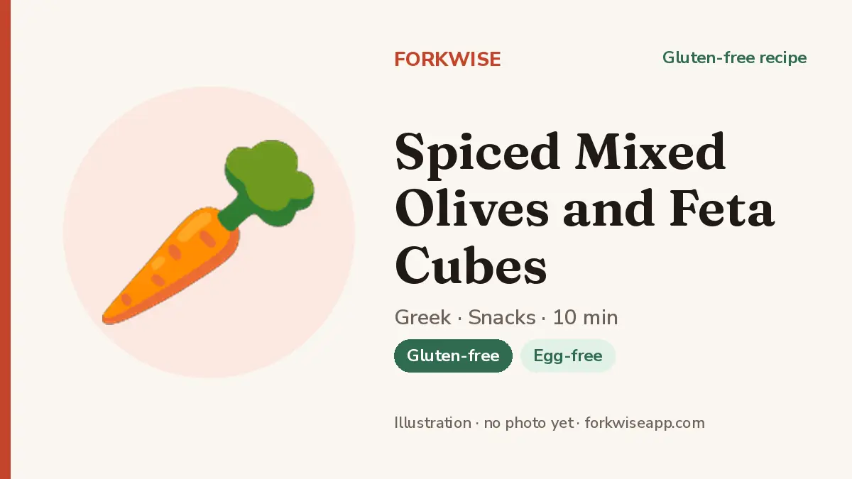 Spiced Mixed Olives and Feta Cubes – Forkwise recipe card (illustration, no photo yet)