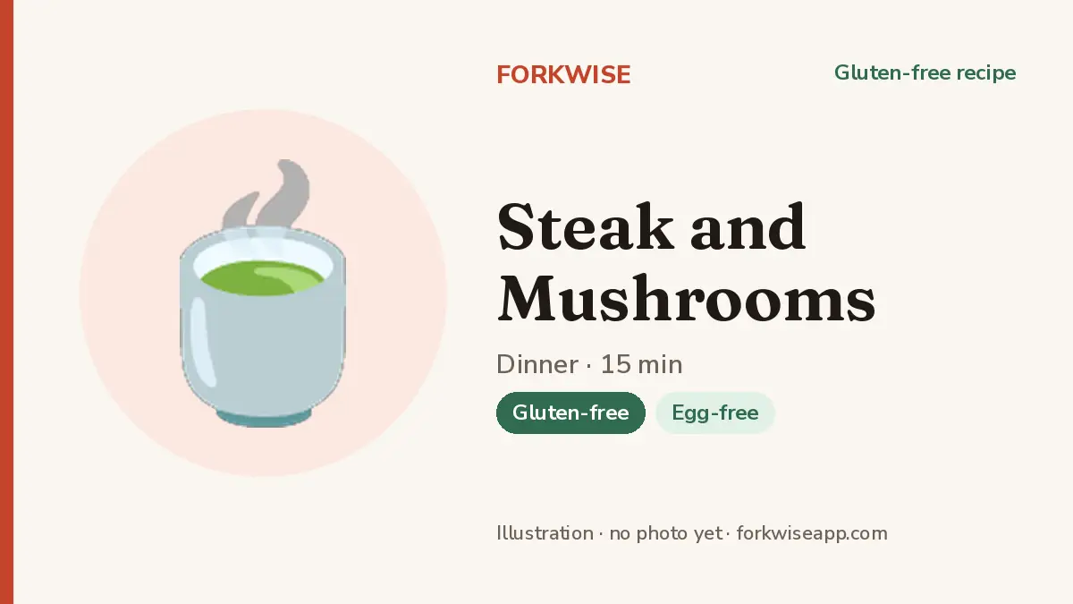 Steak and Mushrooms – Forkwise recipe card (illustration, no photo yet)