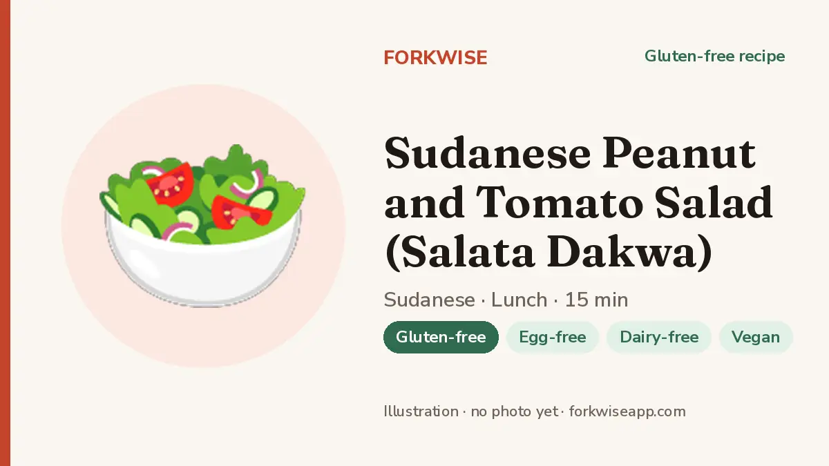Sudanese Peanut and Tomato Salad (Salata Dakwa) – Forkwise recipe card (illustration, no photo yet)