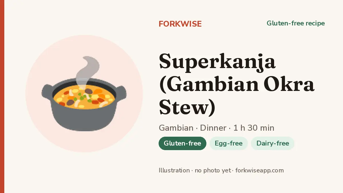 Superkanja (Gambian Okra Stew) – Forkwise recipe card (illustration, no photo yet)