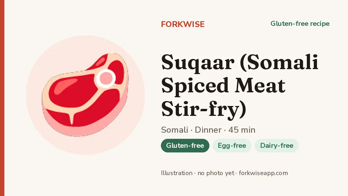 Suqaar (Somali Spiced Meat Stir-fry) – Forkwise recipe card (illustration, no photo yet)