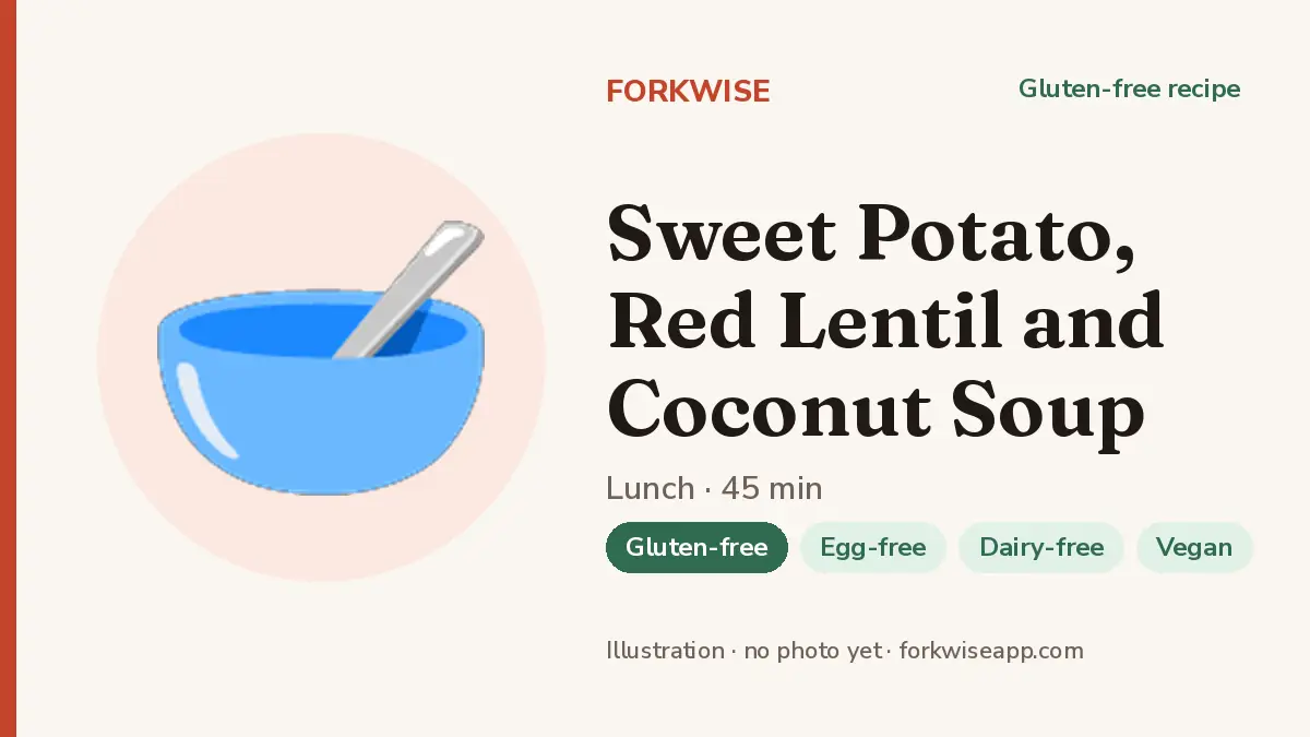 Sweet Potato, Red Lentil and Coconut Soup – Forkwise recipe card (illustration, no photo yet)