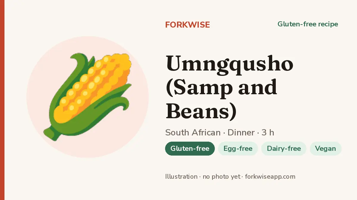 Umngqusho (Samp and Beans) – Forkwise recipe card (illustration, no photo yet)