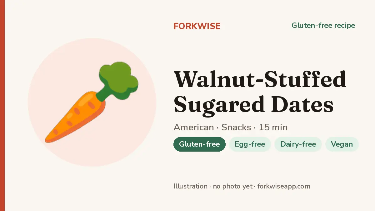 Walnut-Stuffed Sugared Dates – Forkwise recipe card (illustration, no photo yet)