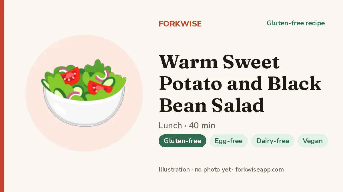 Warm Sweet Potato and Black Bean Salad – Forkwise recipe card (illustration, no photo yet)