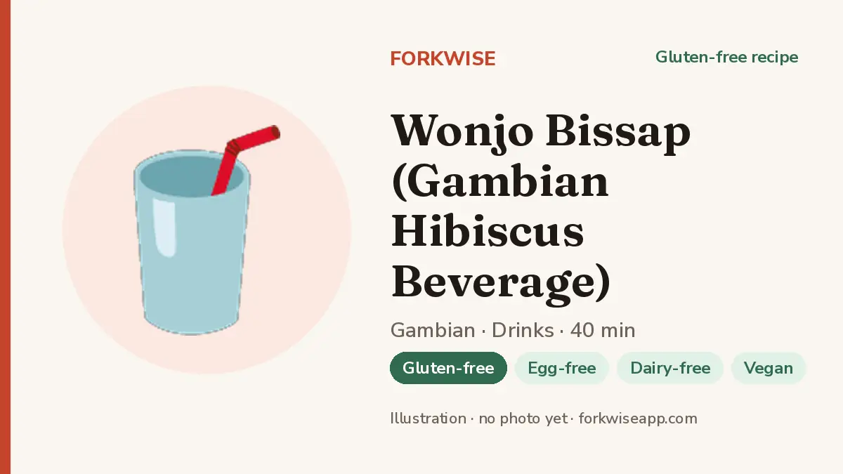 Wonjo Bissap (Gambian Hibiscus Beverage) – Forkwise recipe card (illustration, no photo yet)