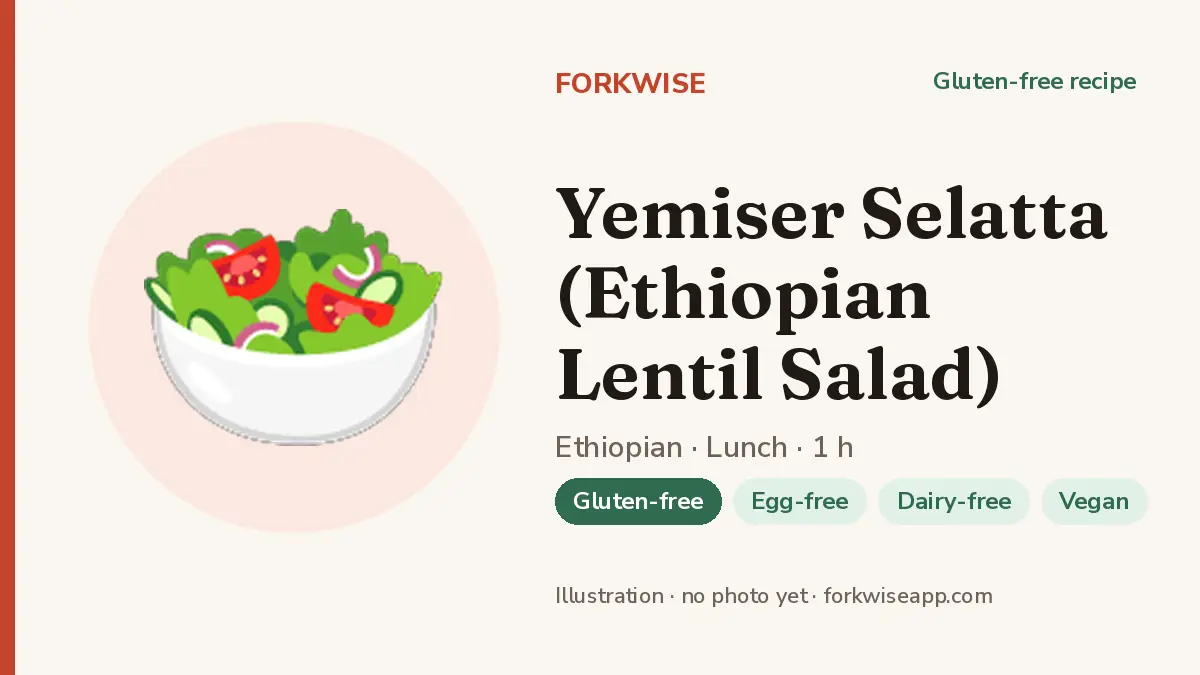 Yemiser Selatta (Ethiopian Lentil Salad) – Forkwise recipe card (illustration, no photo yet)