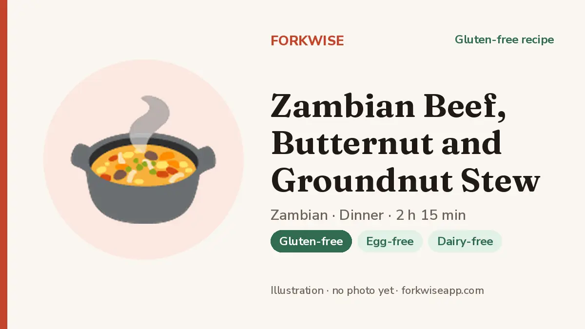 Zambian Beef, Butternut and Groundnut Stew – Forkwise recipe card (illustration, no photo yet)