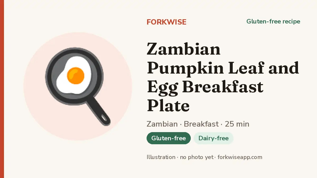 Zambian Pumpkin Leaf and Egg Breakfast Plate – Forkwise recipe card (illustration, no photo yet)