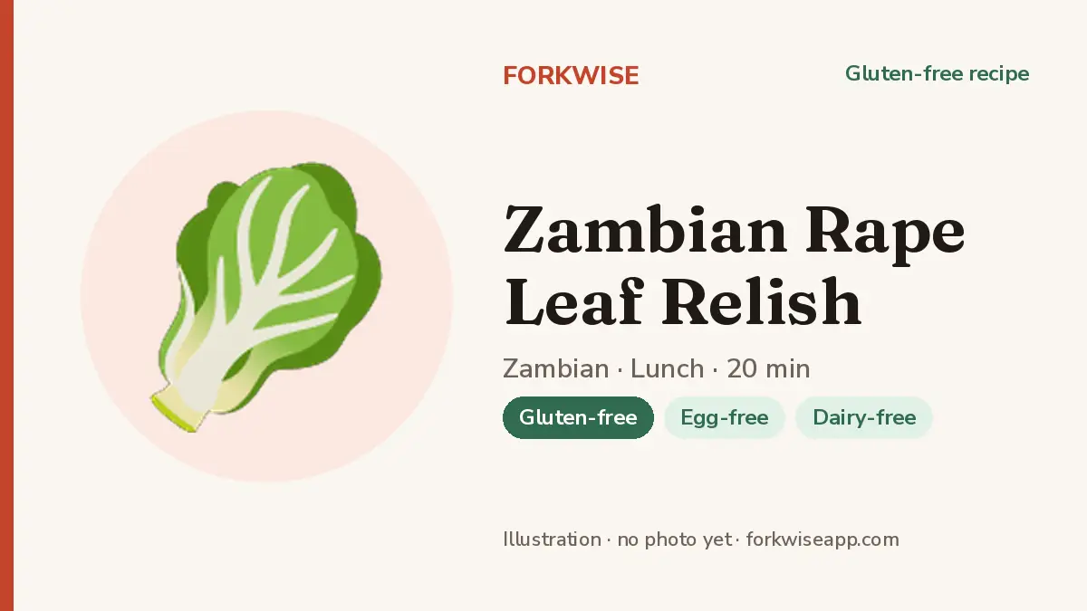 Zambian Rape Leaf Relish – Forkwise recipe card (illustration, no photo yet)