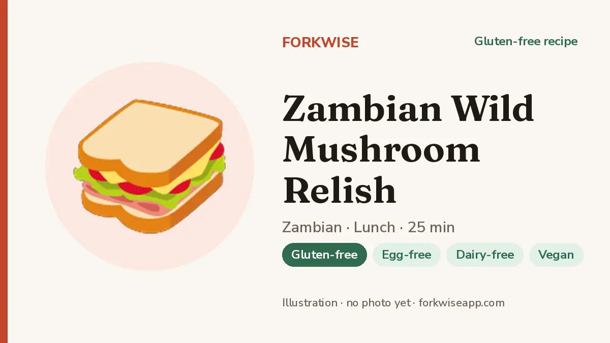 Zambian Wild Mushroom Relish – Forkwise recipe card (illustration, no photo yet)